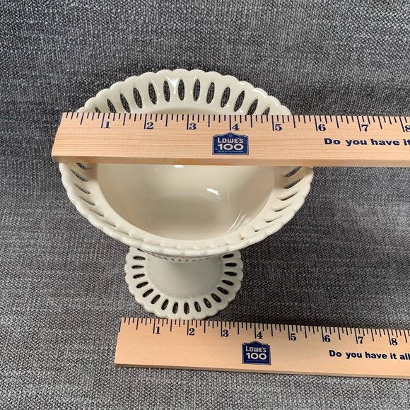 I. Godinger Co. Compote Pedestal Bowl White Porcelain Lace Cut Out Rim - Picture 12 of 15